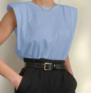 Camiseta sin mangas esencial para mujer de gran venta para entrenar patrón sólido estilo informal tejido a mano - Product Image 4