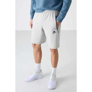 Shorts basiques en mélange de coton pour homme Tommylife, coupe standard, avec cordon de serrage à la taille et poche arrière zippée discrète, couleur pierre - Product Image 1