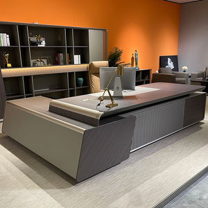 Luxury Modern Executive Office <b>Desk</b> and Chair Set <b>Extendable</b> Wooden Panel Commercial Boss Table Workstation for Home Office - Product Image 5