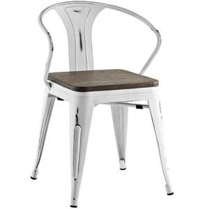 Vintage Industrial Design Modern <b>Stackable</b> White Metal <b>Dining</b> <b>Chair</b> with Dark Wooden Seat Featuring Backrest Iron - Product Image 2