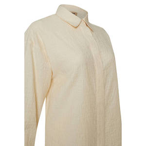 Ladies Loose Fit Beige <b>Linen</b> Blouse-Long Sleeve Half Sleeve Office <b>Top</b> - Product Image 2