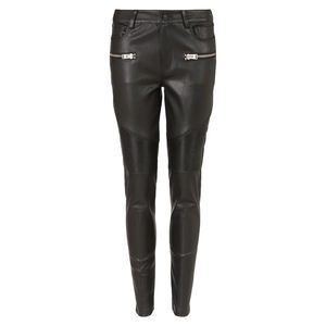 Pantalon en cuir PU véritable 100% pour femmes couleur unie fermeture éclair braguette Style coupe moyenne avant plat meilleur prix pour la saison d'hiver - Product Image 1
