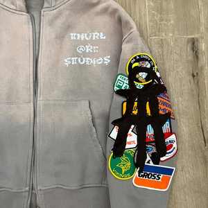 Vente en gros de patchs de broderie de haute qualité 100% coton polaire 430 GSM manches de travail lavage à l'acide Boxy Fit unisexe sweat à capuche écologique - Product Image 5