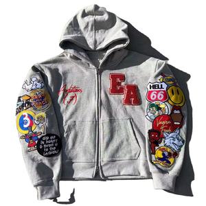 Nuevo Diseño de Conjunto de Sudadera con Capucha y Pantalones para Hombre, de Felpa Francesa de Algodón Estampado de Invierno, con Parches Bordados, Estilo Vintage Lavado al Ácido - Product Image 2