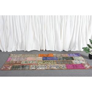 Tapis moderne en laine beige de 2.6x7.1 pieds Tapis de salon turc en patchwork tissé à plat pour adolescents pour décorations de salon en latex - Product Image 3