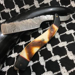 Rasoir en acier Damas sur mesure avec manche en bois d'os brûlé Supporté OEM DIY Grade Barbiers Cadeau Couteaux Fabrication - Product Image 5