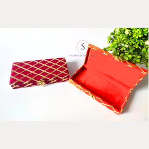 Hermoso diseñador indio MdF tela bordada mango dorado más cerca patrón en zigzag diseñador Resham trabajo caja de efectivo y caja de regalo - Product Image 3