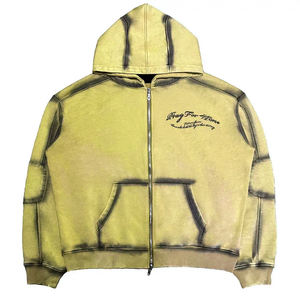 Wholesale Acid Wash Hoodies For Men's Zipper up Full Sleeve 320 gsm Acid Wash Hoodies With Custom <b>Screen</b> Printed Logo - Product Image 3