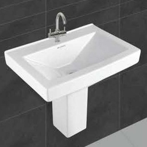 Vistaar Capri White Ceramic Half Pedestal Wash Basin Lavabo Sink Stand Wall Mount Marble Style India Export Design for Hospital - Product Image 2