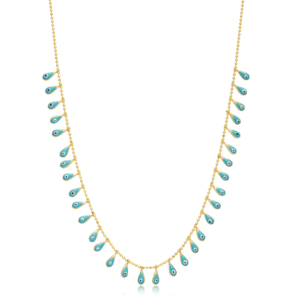 Pear Shape Turquoise Enamel Eye Design Plain Shaker <b>Necklace</b> Wholesale Handmade Turkish 925 <b>Sterling</b> <b>Silver</b> Jewelry - Product Image 1