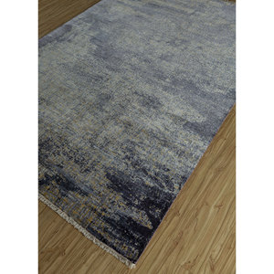 Uvenuti 9x12 Hand Knotted Bamboo Silk <b>Rug</b> Grey & <b>Black</b> Abstract Pattern for Home Living Room Hallway Rectangle Model-SKBS-05 - Product Image 2