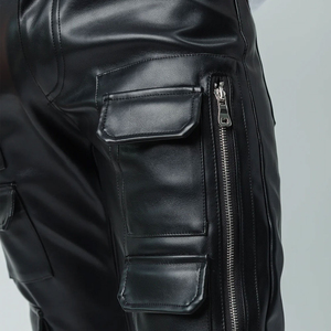 Pantalon de rue droit en cuir de vachette extensible coupe ajustée pour hommes Pantalon décontracté tendance tendance Look de motard de haute qualité - Product Image 4