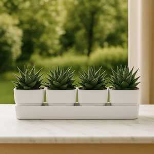 Piantatrice rettangolare dal Design moderno con 4 vasi di fiori in plastica resistenti ai raggi UV per il giardino del balcone - Product Image 3