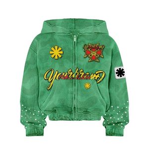 Sudadera con capucha personalizada con cremallera unisex de gran tamaño lavada con ácido de calidad superior de algodón 100% más popular con logotipo impreso personalizado - Product Image 6