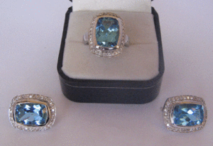 18K <b>Gold</b> Geometric Classic Diamond and Blue Topaz <b>Set</b> Elegant Wedding Party & Engagement Jewelry with <b>Gold</b> Plating - Product Image 1