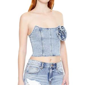Corsé Vintage Personalizado al por Mayor para Mujer, Corsé Estructurado Clásico sin Tirantes, Tops Casuales de Mezclilla para Mujer - Product Image 1