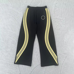 Pantalon de survêtement à rayures à logo personnalisé OEM Pantalon de survêtement baggy ample surdimensionné en tricot de coton pantalon de survêtement évasé pour hommes - Product Image 2