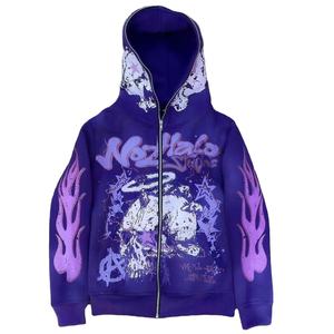 Sudadera con Capucha Personalizada de Felpa Francesa con Estampado Cuadrado Vintage, Estilo Desgastado, Cierre Completo, Moda Urbana, Alta Calidad para Hombre - Product Image 4