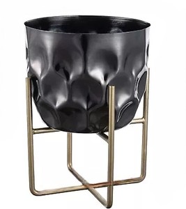 Maceta de metal martillado con diamante negro con soporte para restaurante, hogar, hotel, uso a granel - Product Image 6