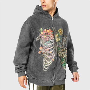 Sudadera con capucha lavada con ácido de gran tamaño personalizada para hombre 100% algodón pesado Vintage lavada sudaderas con capucha al por mayor - Product Image 1