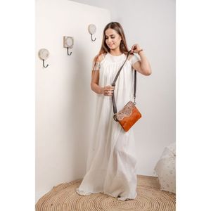 Hot Sale Western Hair On Tooled Leather <b>Wristlet</b> Purse For Women's Genuine Leather Tassel Pouch Floral Tooled Tan Cowhide Clutch - Product Image 3