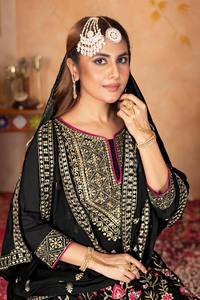 Nouvel arrivage de costume lourd pakistanais Salwar Kameez Sharara Plazzo couleur noire créateur de mode tenue de fête de mariage traditionnelle - Product Image 2