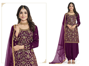 ผ้าจอร์เจียเทียมหนักพร้อมเสื้อปักลายลำดับหนา-ชุดซาร่าและ dupatta เย็บอย่างเต็มที่พร้อมที่จะสวมใส่ - Product Image 4