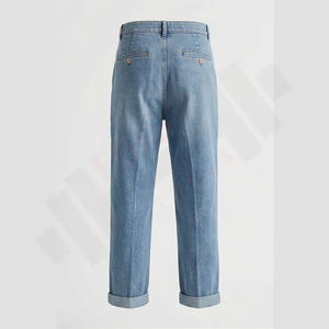 Pantalones Vaqueros de Hombre para Otoño, Invierno y Verano, Estilo Retro con Parches, Cintura Media, Corte Recto, Estilo Casual para Caballero, Cierre de Cremallera, Lavado Intenso, Estilo Moderno - Product Image 2