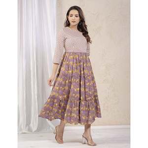 Robe Anarkali en coton imprimé violet, vêtements américains - Product Image 5