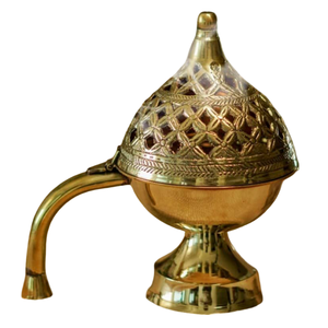 Quemador de Incienso de Latón Puro de Alta Calidad con Grabado y Acabado Pulido, Quemador de Lobán Tradicional de Latón Vintage para Decoración del Hogar - Product Image 1