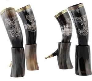 Cuerno para beber vikingo hecho a mano respetuoso con el medio ambiente personalizado de la mejor calidad, técnica tallada, hogar, restaurante, Hotel, uso directo de la India - Product Image 3