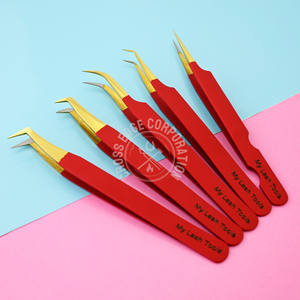 แหนบถอนขนตาปลอมทำจากสเตนเลสสตีลใช้ในการแยกสีแบบด้านสีแดง45 90องศา - Product Image 2