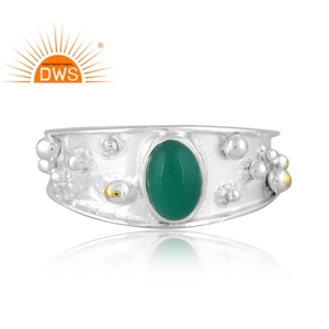 แหวนอัญมณีสีเขียวพลอยโอนิกซ์สีเงินสเตอร์ลิงแบบละเอียดทันสมัยล่าสุด - Product Image 2
