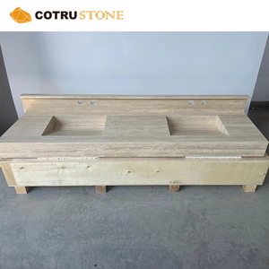 Tùy chỉnh travertine bồn rửa đôi thủ công màu be tĩnh mạch cắt đá cẩm thạch Vanity đầu đá tự nhiên chậu rửa cho phòng tắm phòng bột - Product Image 2