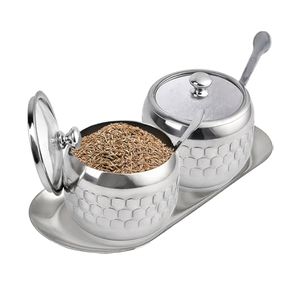 Customized Stainless Steel Sugar & <b>Salt</b> Bowl With Wood Tray Stand Crafts Classic 3 Bowl <b>Set</b> For Coffee Beans And <b>Salt</b> <b>Pepper</b> Use - Product Image 3