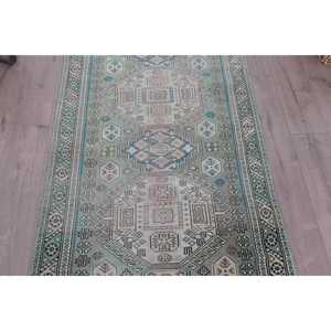Tapis turc à accents traditionnels, 3,2x6,1 pieds, tapis vintage, tapis en laine verte - Product Image 3