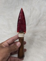 10 pouces rouge obsidienne pointe de flèche lame de cristal à la main avec manche en bois poignard rituel autel spirituel décor collectionneur cadeau