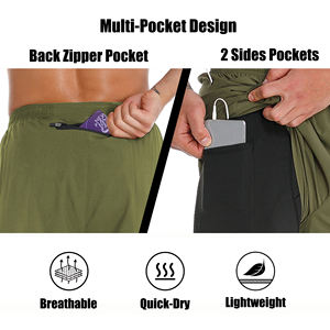 Short de gymnastique confortable à séchage rapide pour hommes Bermuda en velours côtelé avec poche pour téléphone pour le tennis, le basket-ball et le football - Product Image 4