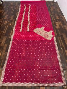 Style Bollywood Magnifique Saree Rouge Faux Georgette Avec Broderie Travail Avec Tombola (5.5 mètres) Pour Les Mariages Et Les Fêtes - Product Image 3