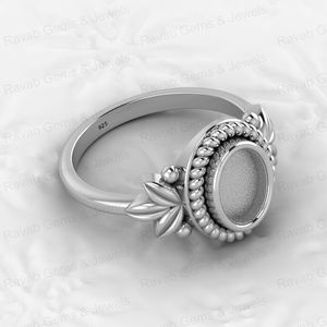 Argent Sterling 925 massif 6x8mm lunette ovale coupe Semi montage anneau réglage feuille tressé résine cendres travail souvenir bijoux composant - Product Image 5