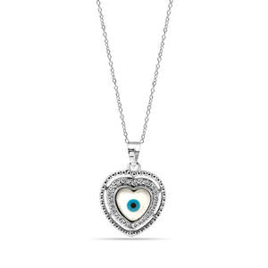 Colgante de Plata 925 Zarkan con Ojo Turco y Corazón, Cadena de Eslabones, Baño de Rodio, Engaste de Bisel, Oro Rosa y Diamantes para Bodas - Product Image 2