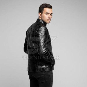 Veste élégante pour homme en cuir embossé croco, vêtement d'extérieur moderne en cuir, streetwear décontracté d'hiver, veste en cuir à motif croco pour homme - Product Image 6