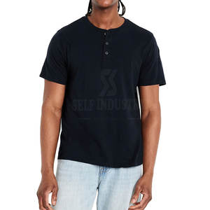 Dernière mode 100% coton Henley T-Shirt pour hommes coupe ample Street Wear avec motif imprimé - Product Image 1