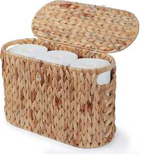 Panier de rangement pour papier toilette en jacinthe d'eau tissé à la main avec couvercle, organisateur de salle de bain écologique pour rouleaux de papier, fabriqué au Vietnam - Product Image 1