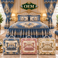 Ensemble de literie de luxe 5 pièces avec jupe de lit, motif floral matelassé à volants et rideaux, personnalisable OEM ODM