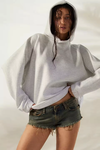 Vente en gros en vrac sweats à capuche vierges gris à manches raglan personnalisés en coton de votre marque sweats à capuche unisexes sans ficelle - Product Image 3