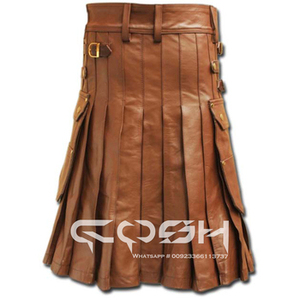 COSH KILTS Kilt de cuero marrón Premium hecho a mano con bolsillos utilitarios y diseño duradero para un estilo atemporal - Product Image 2