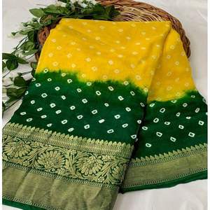 Sari Kanjivaram en soie pure brodée Banarasi Bandhej, vêtements de fête indiens et pakistanais, qualité supérieure - Product Image 2