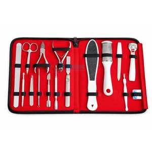 Ensemble professionnel de manucure et pédicure en acier inoxydable, kit complet de soins des ongles et des pieds avec étui à fermeture éclair rouge, vente en gros - Product Image 1