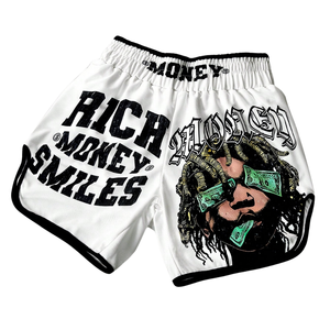 Shorts de Muay Thai en satin personnalisés OEM, durables, pour Jiu-Jitsu, grappling, MMA, avec logo brodé, shorts de combat sublimés - Product Image 3